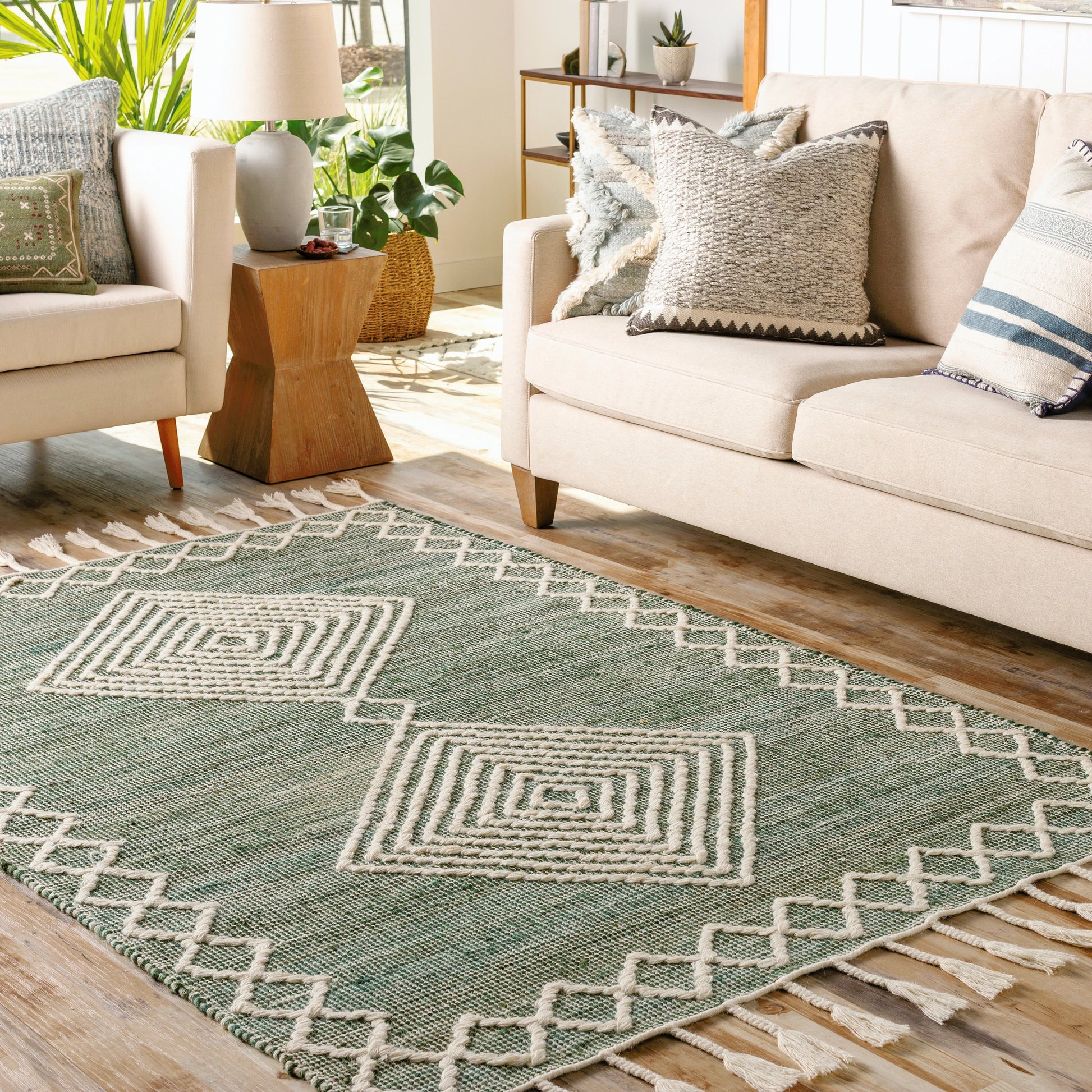 Norwood Rug - 27921 by Livabliss in medium green, cream. Made from 60% jute, 40% wool in a unique style.