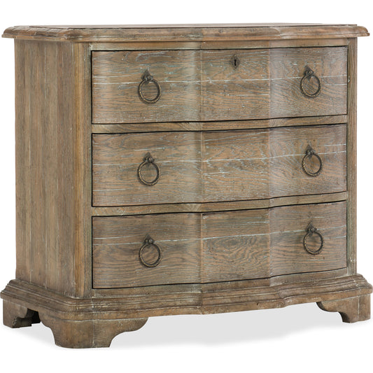 Bastogne Nightstand by Hooker Furniture in light brown. Made from white oak, cedar veneers in a cottage & farmhouse style.