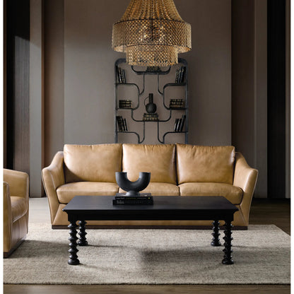 Fairfax Stationary Sofa by Hooker Furniture in dark wood. Made from leather in a traditional style.
