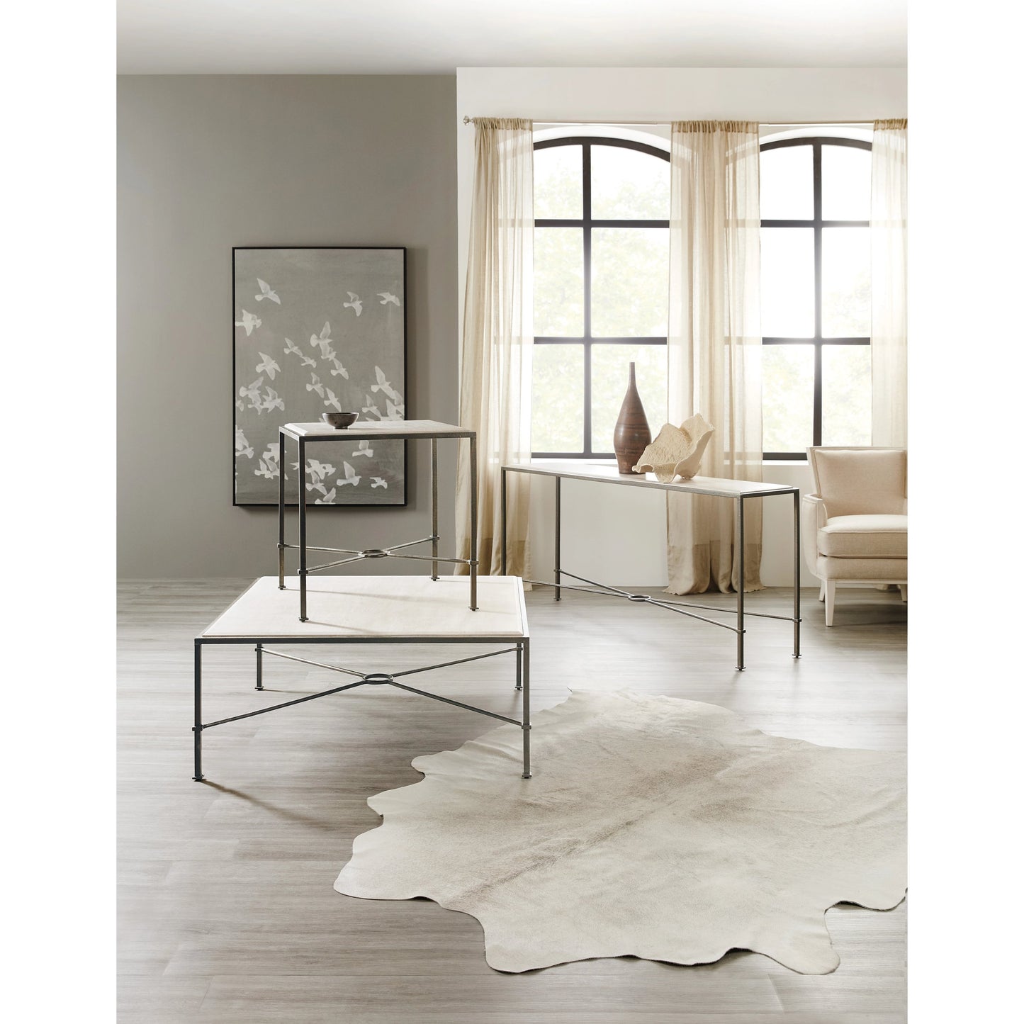003 SI-1996320 | Lifestyle | Console Table by Hooker Furniture in dark charcoal. Made from marble, metal in a modern style.