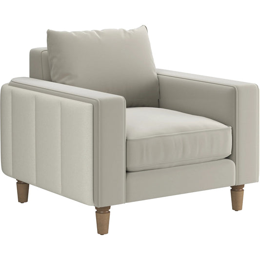 Barret Lounge Chair by A.R.T. Furniture in beige and café au lait. Made from inside: velvet sand colored polyester fabric, outback in faux-leather parchement colored material in a unique style.
