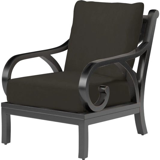 Monterey Outdoor Club Chair by Sunset West in browns. Made from aluminum in a traditional style.