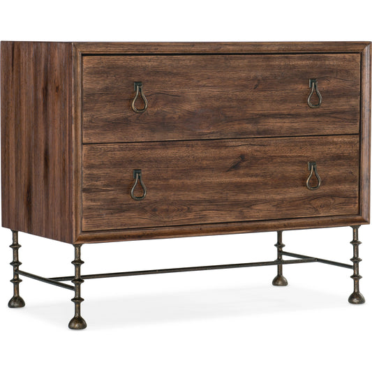 Big Sky 2-Drawer Bachelors Chest by Hooker Furniture. Made from pecky hickory veneers, cedar, metal, solid-wood edged top in a modern style.