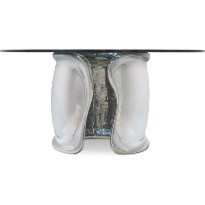 Agnes Dining Table by Bernhardt in polished stainless steel. Made from stainless steel, glass in a modern style.