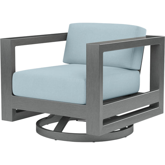 Redondo Outdoor Swivel Club by Sunset West in grays. Made from aluminum in a modern style.