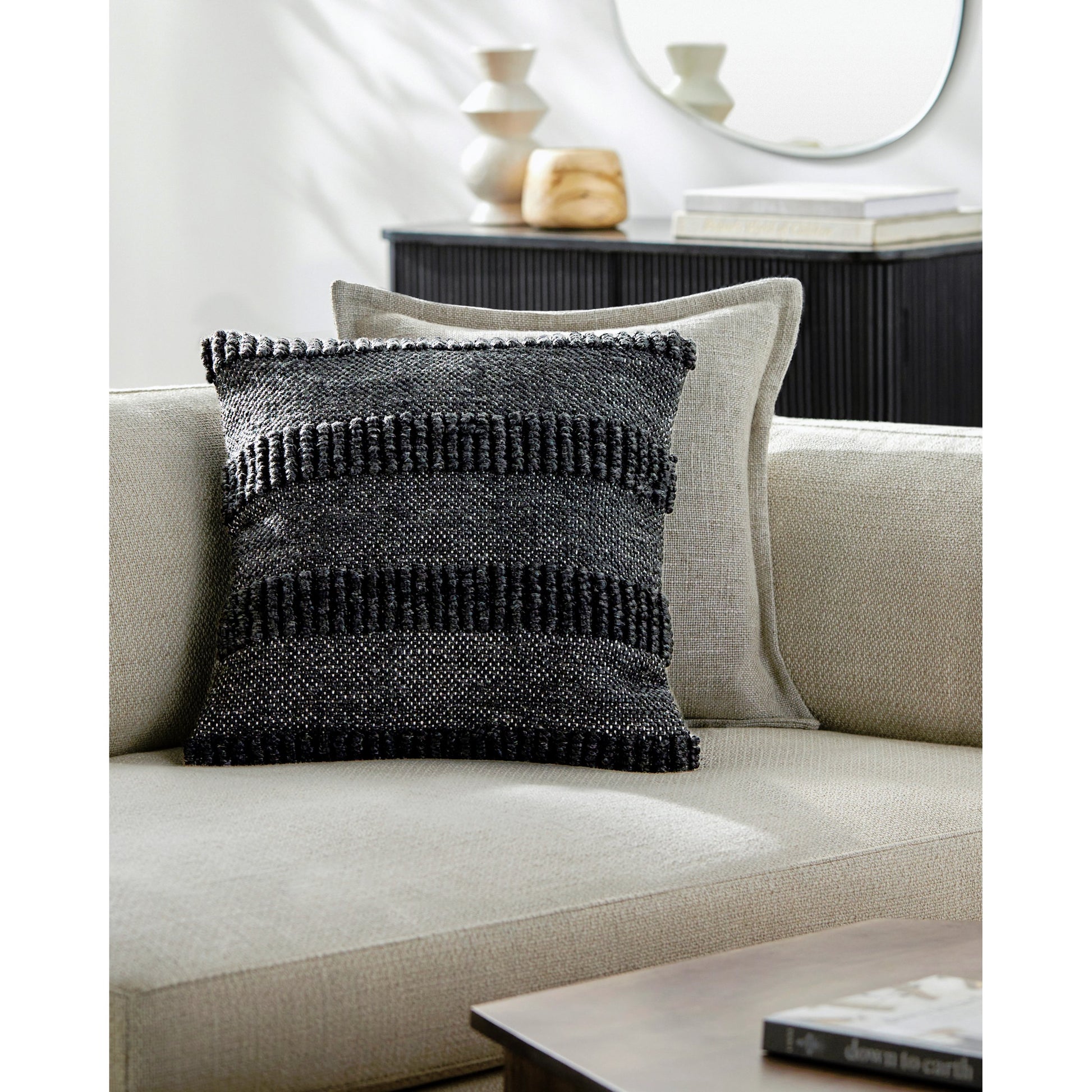 Nysa Indoor/Outdoor Pillow by Surya. Made from front: 100% recycled pet yarn, back: 100% polyester in a modern style.