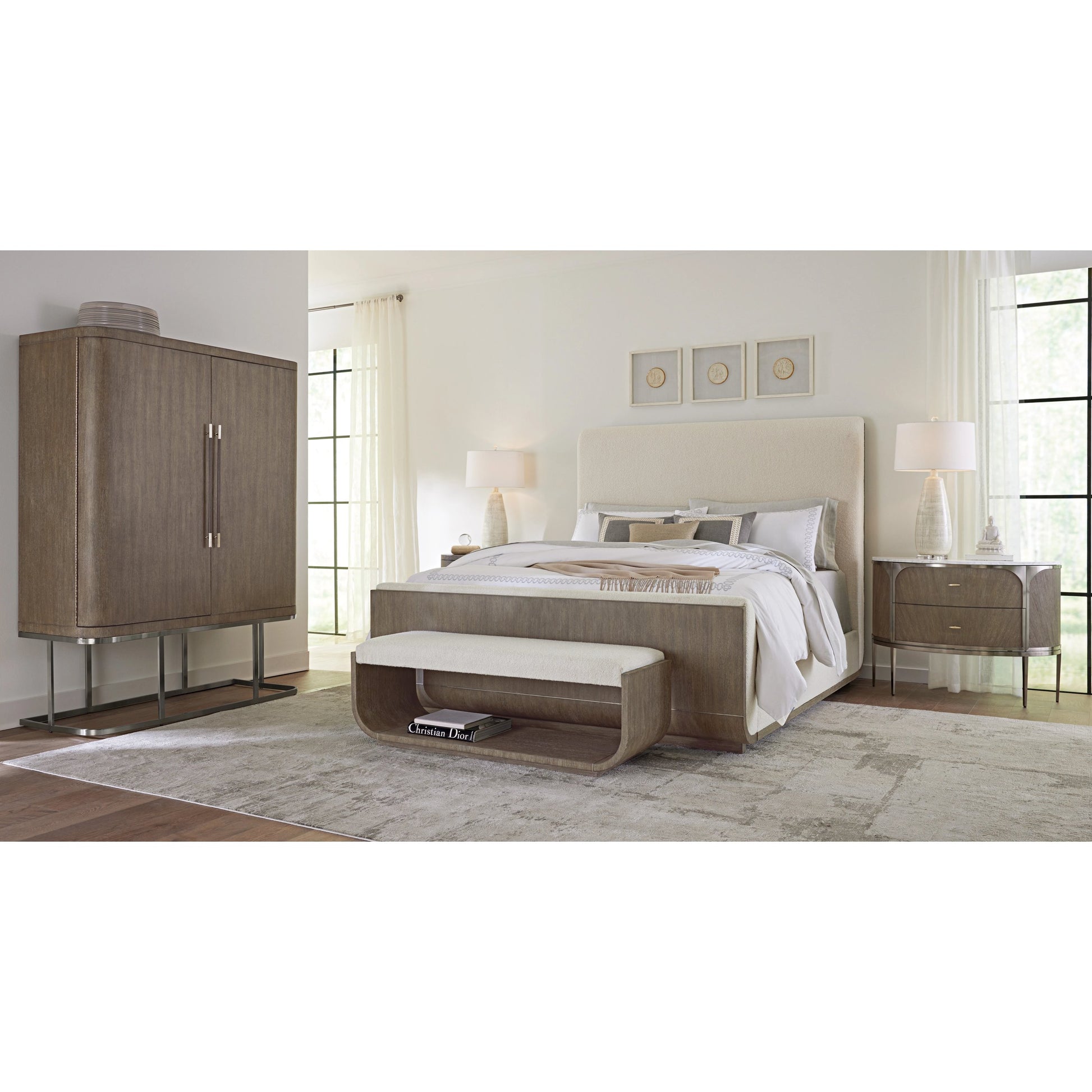Modern Mood Upholstered Panel Bed by Hooker Furniture in inverness natural. Made from oak veneers, fabric, metal in a modern style.