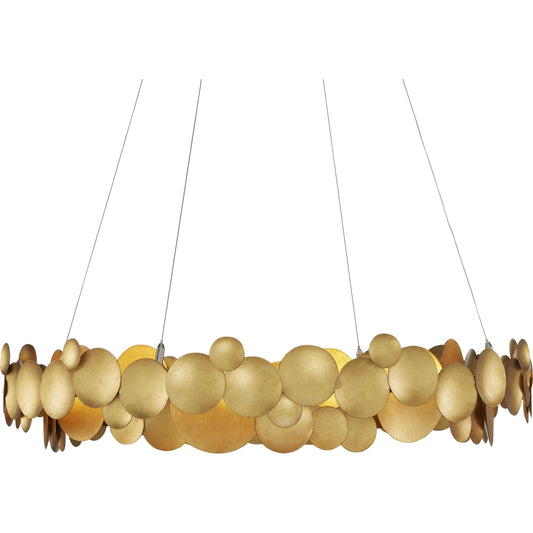Lavengro Chandelier by Currey and Company in contemporary gold leaf, white. Made from wrought iron, acrylic in a modern style.