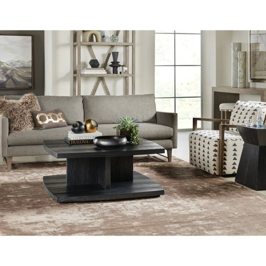 Linville Falls Shou Sugi Ban End Table by Hooker Furniture in shadow. Made from pine veneers in a modern style.