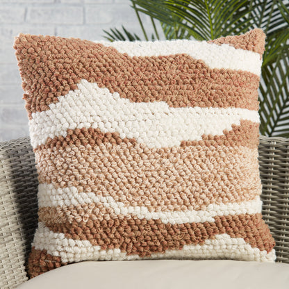 Nazka NZK02 Indoor/Outdoor Pillow by Jaipur Living in tan, white. Made from 100% polyester in a modern style.