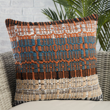 Nazka NZK03 Indoor/Outdoor Pillow by Jaipur Living in orange, blue. Made from 100% polyester in a transitional style.