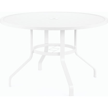 Bristol Outdoor 48" Round Dining Table by Sunset West in white. Made from aluminum in a modern style.