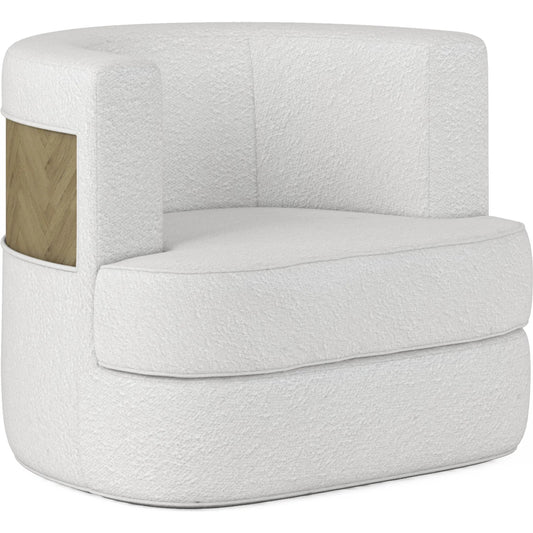 Cassat Swivel Chair by A.R.T. Furniture in white and okla snow, washed oak. Made from parawood solids with ash embossing, foam, fabric in a unique style.
