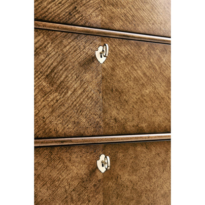 Eastcote Chest of Drawers by Jonathan Charles in brown and sycamore carmel brown. Made from solid maple, sycamore quartered veneer, faux bone, metal in a modern style.