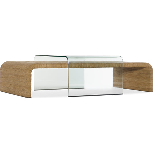 Amani Cocktail Table by Hooker Furniture. Made from tempered glass, rope in a modern style.