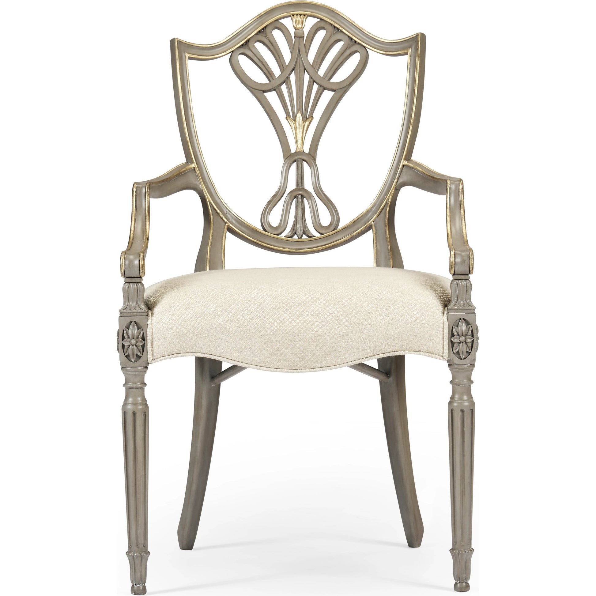 Buckingham Sheraton Grey & Gilded Dining Armchair by Jonathan Charles in brown and buckingham gray. Made from acacia in a traditional style.