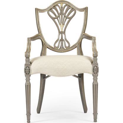 Buckingham Sheraton Grey & Gilded Dining Armchair by Jonathan Charles in brown and buckingham gray. Made from acacia in a traditional style.