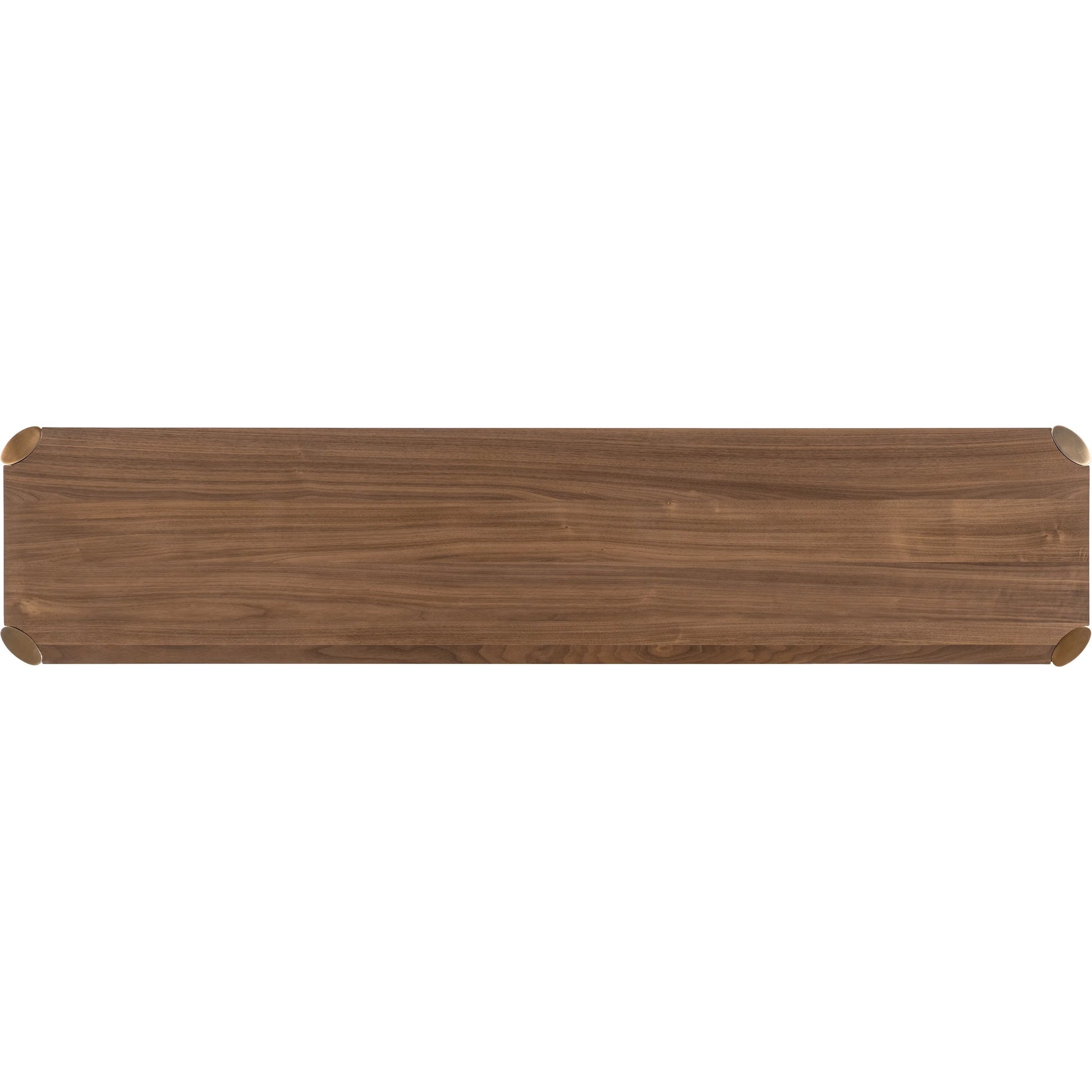 Eleana Entertainment Console by Hooker Furniture in light caramel, sunlit bronze metal, glass. Made from walnut veneers, glass in a modern style.