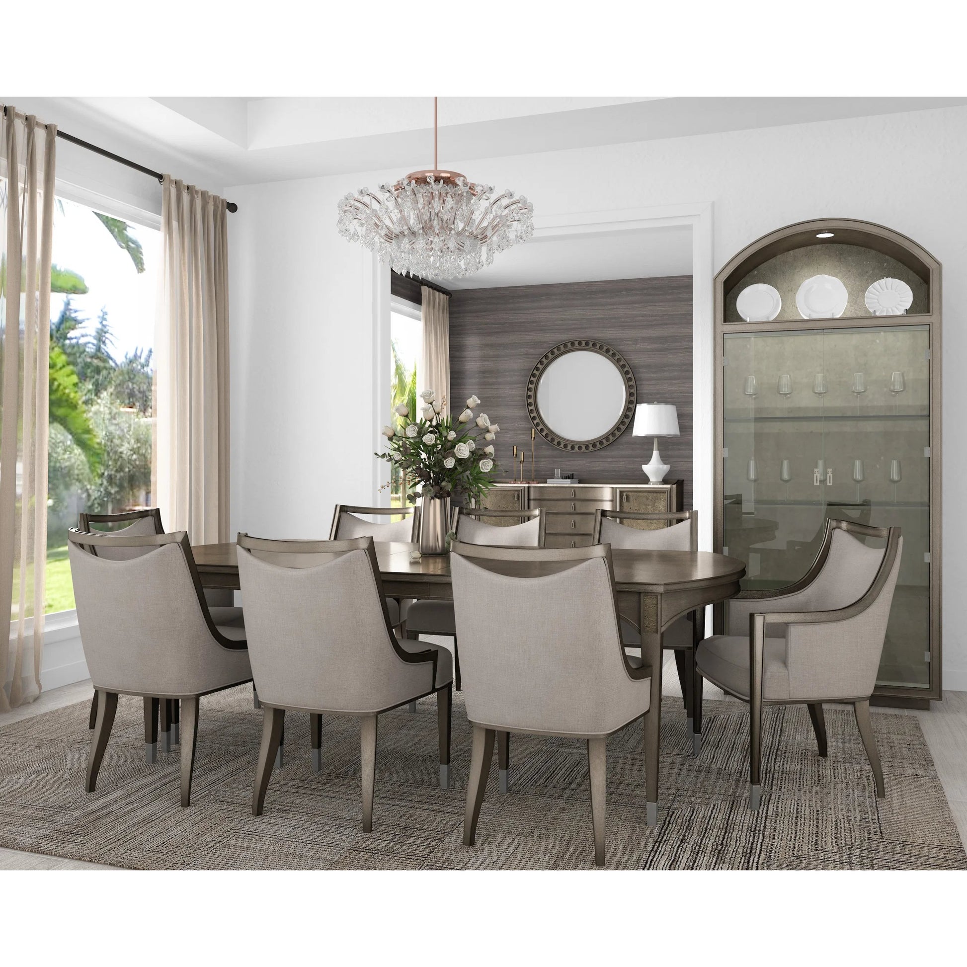 Cove Side Chair by A.R.T. Furniture in grey and mica. Made from rubberwood solids, foam, fabric, metal in a traditional style.