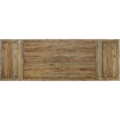 Chatelet Refectory Trestle Dining Table by Hooker Furniture in paris vintage. Made from pecan, walnut, maple veneers, resin, solid-wood edge top in a traditional style.