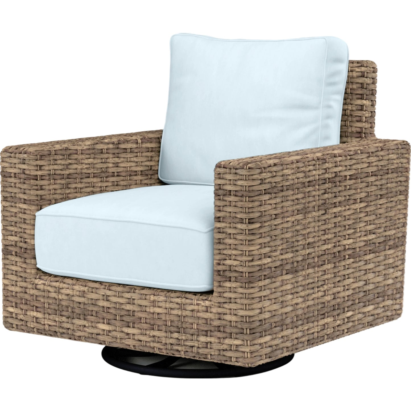 001 SI-2166702,SI-2166707 | Primary Silo | Havana Outdoor Swivel Club Chair by Sunset West in tobacco. Made from resin wicker in a modern style.