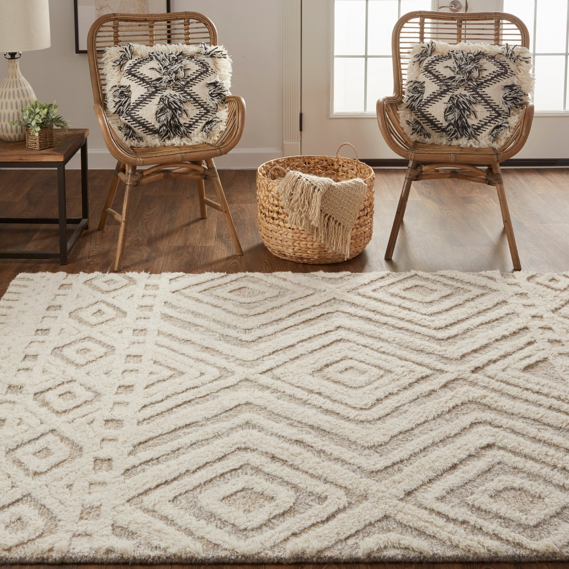 Anica Transitional Diamond Rug - 8010F by Feizy in ivory, tan. Made from wool in a unique style.