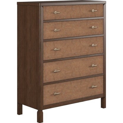 Verge 5 Drawer Chest by A.R.T. Furniture in handcrated walnut. Made from poplar solids, flat cut walnut veneers in a traditional style.