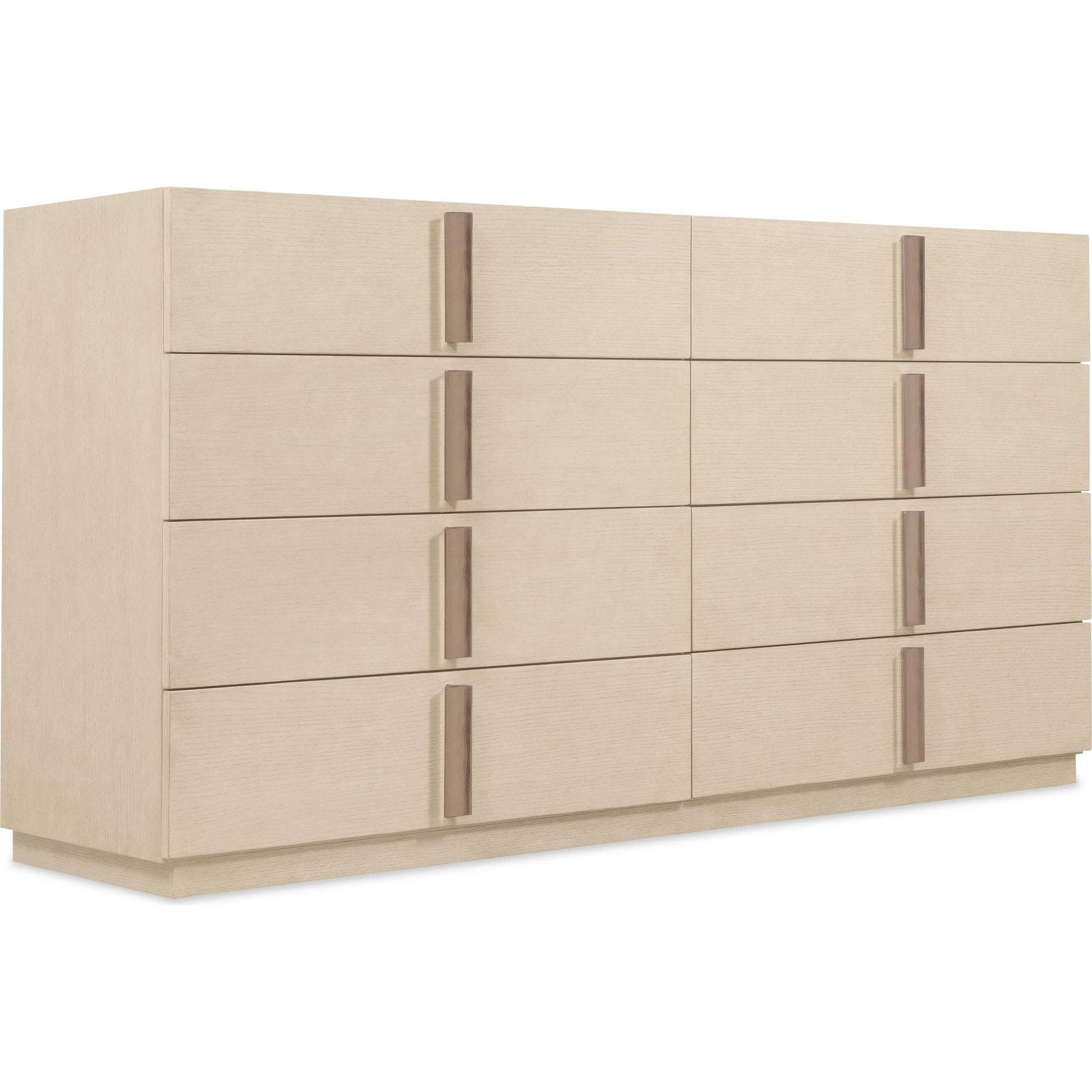 Westwood Eight-Drawer Dresser by Hooker Furniture in light wood and polished limestone. Made from oak veneers in a transitional style.