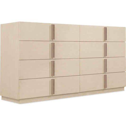 Westwood Eight-Drawer Dresser by Hooker Furniture in light wood and polished limestone. Made from oak veneers in a unique style.