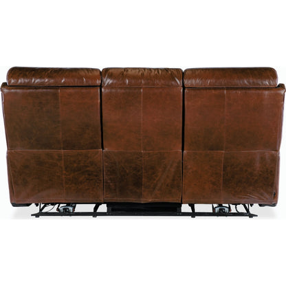 Harlan Zero Gravity Power Sofa w/Power Headrest by Hooker Furniture in carrington walnut. Made from leather in a traditional style.