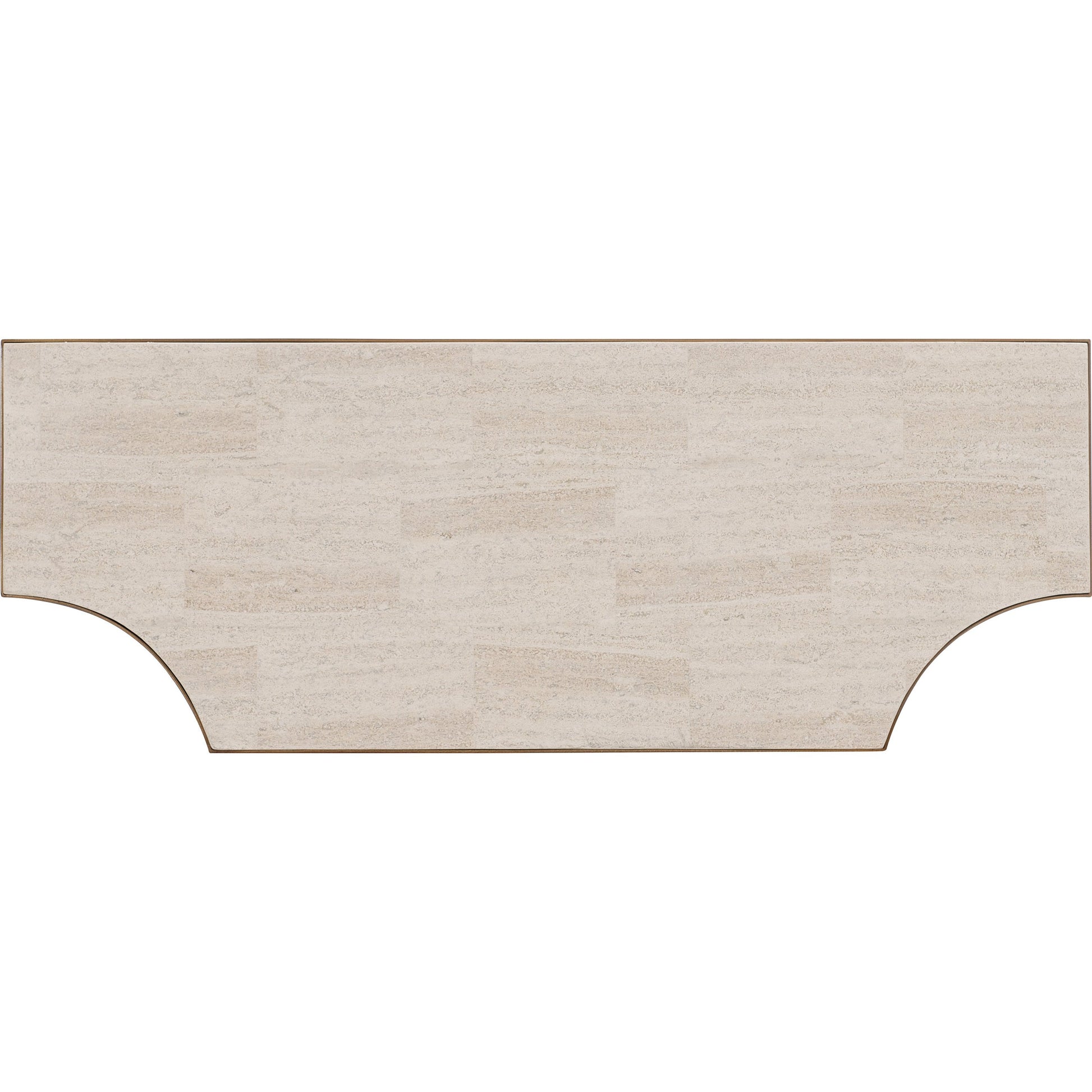 Commerce & Market Console Table by Hooker Furniture in gold. Made from white travertine stone, carbon steel in a transitional style.