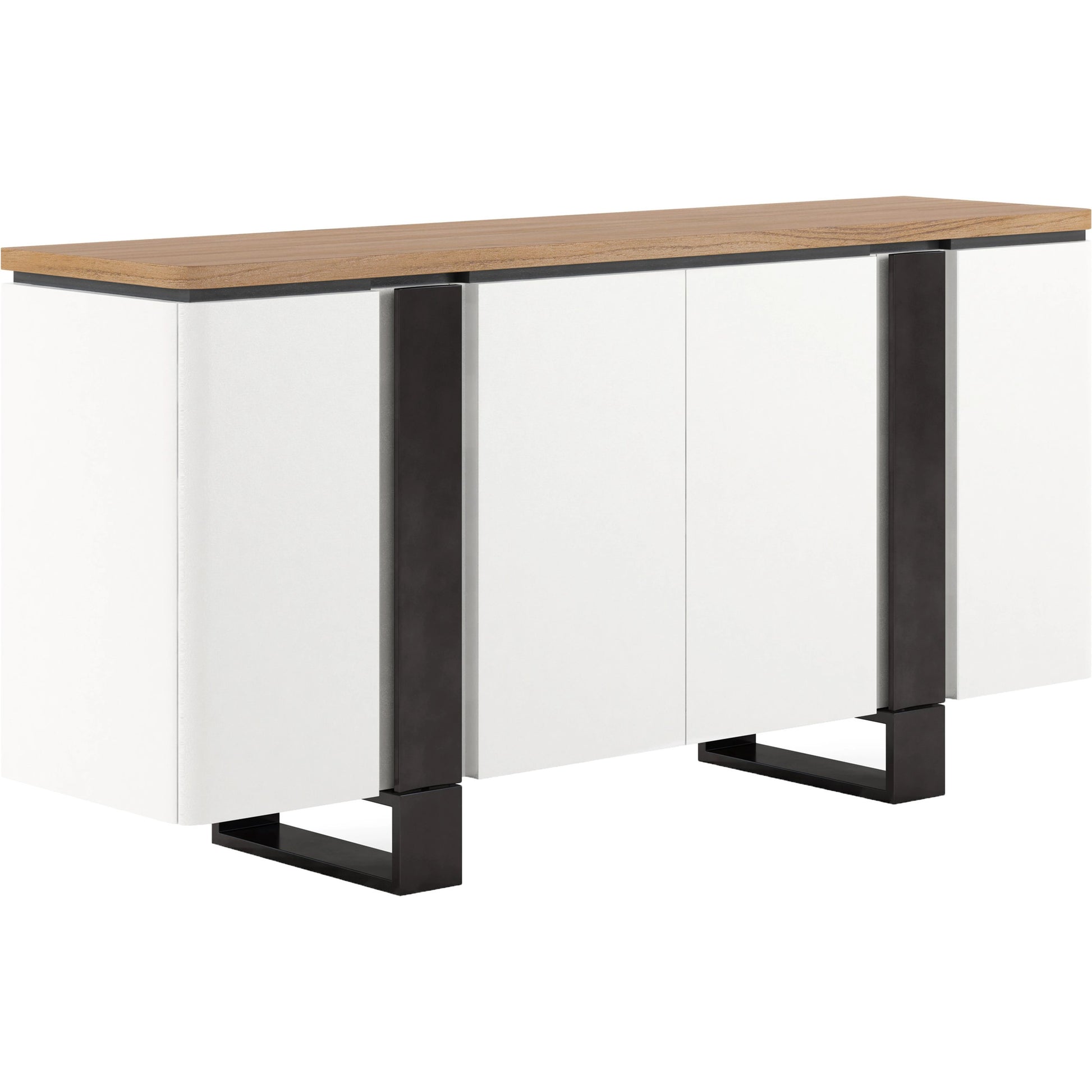 Portico Credenza by A.R.T. Furniture in sienna, white plaster, matte black. Made from parawood solids, mindi veneers, resin in a modern style.