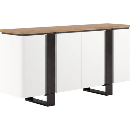Portico Credenza by A.R.T. Furniture in sienna, white plaster, matte black. Made from parawood solids, mindi veneers, resin in a modern style.