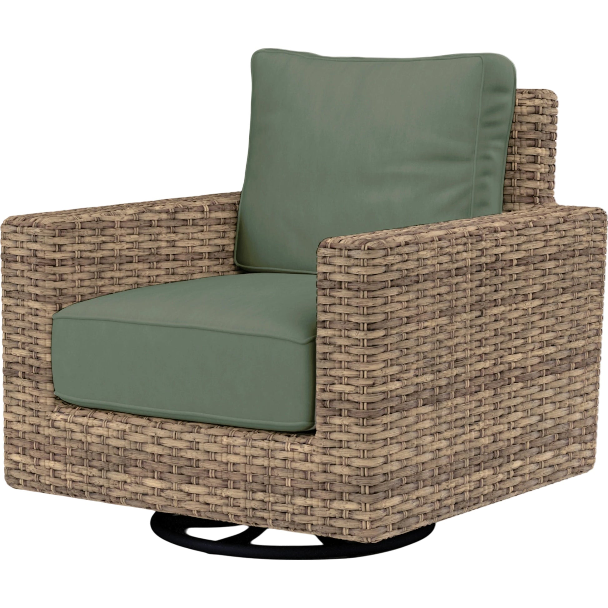 Havana Outdoor Swivel Club Chair by Sunset West in tobacco. Made from resin wicker in a modern style.