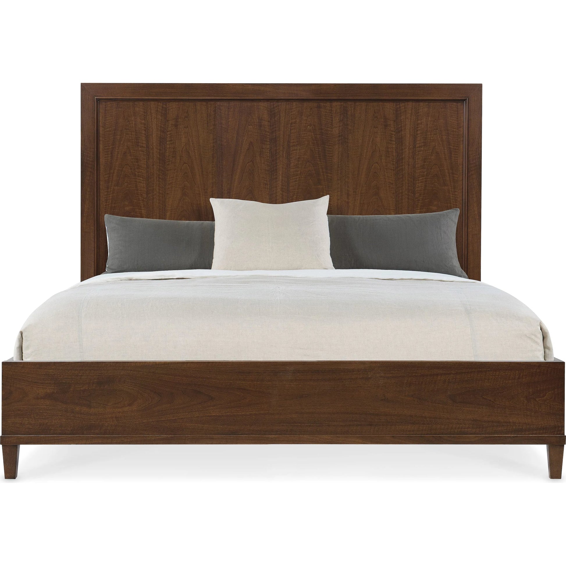 Archives Panel Bed by Hooker Furniture in dark wood and classic walnut. Made from figured cathedral walnut veneers in a traditional style.