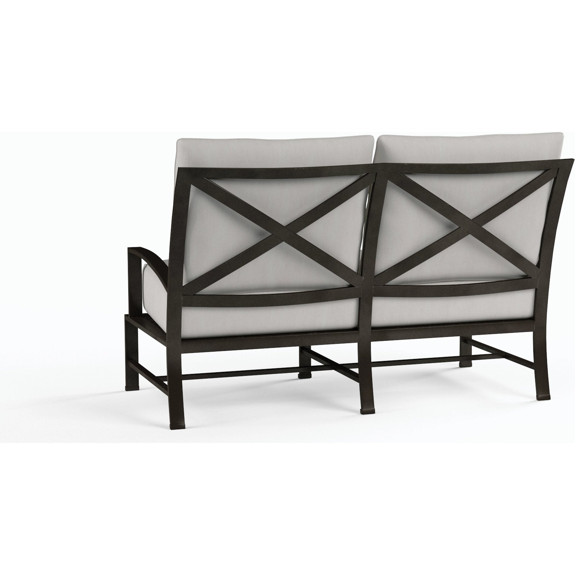 La Jolla Outdoor  Loveseat by Sunset West in browns. Made from aluminum in a modern style.