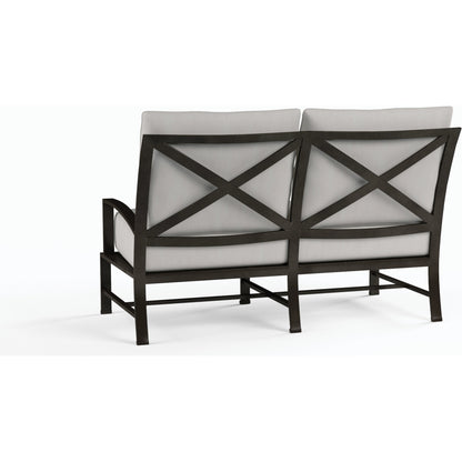 La Jolla Outdoor  Loveseat by Sunset West in browns. Made from aluminum in a modern style.