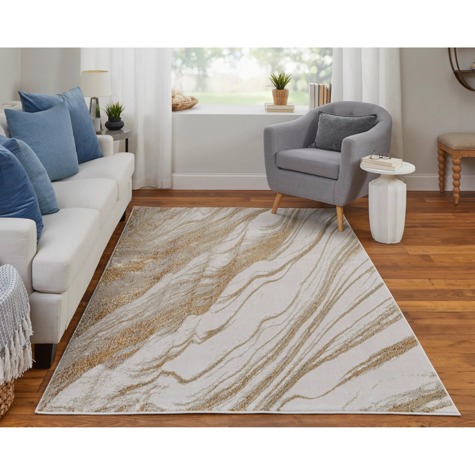 Aura Rug - 39LLF by Feizy in ivory, taupe, gold. Made from polyester, polypropylene in a unique style.
