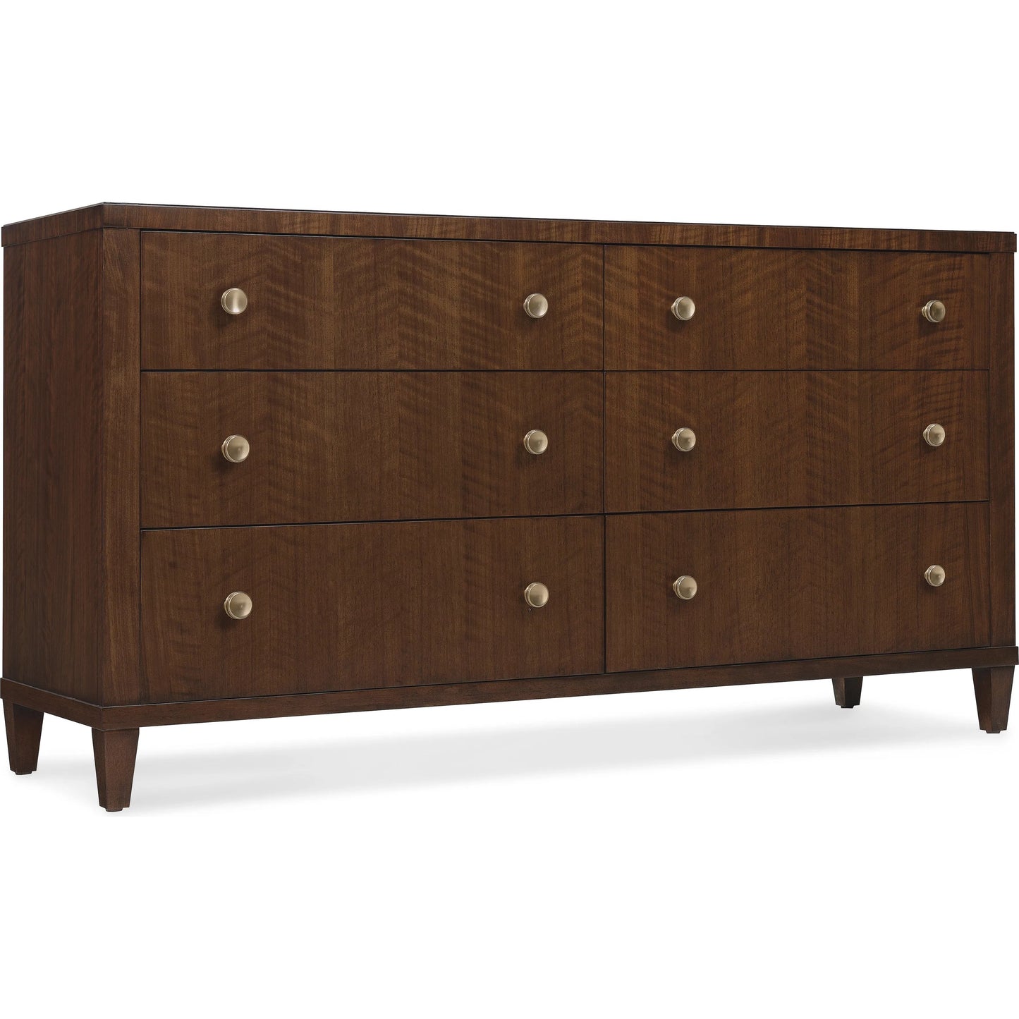 001 SI-2353928 | Primary Silo | Archives Six-Drawer Dresser by Hooker Furniture in dark wood and classic walnut. Made from figured quartered walnut veneer with oak veneer, cedar, jewelry tray in a transitional style.