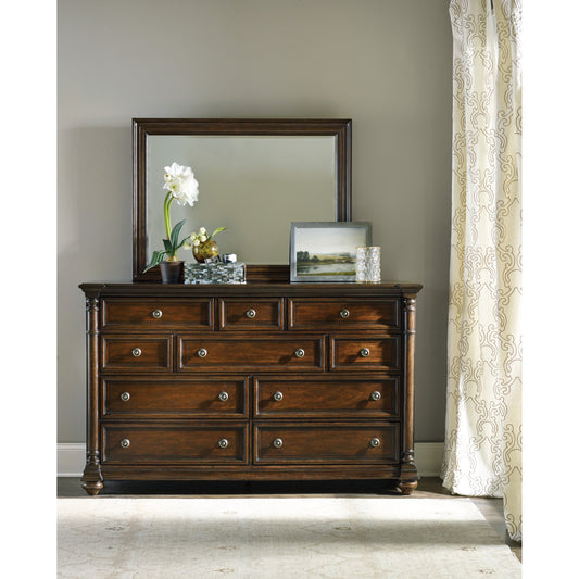 Leesburg Landscape Mirror by Hooker Furniture in mahogany. Made from mahogany veneers in a unique style.