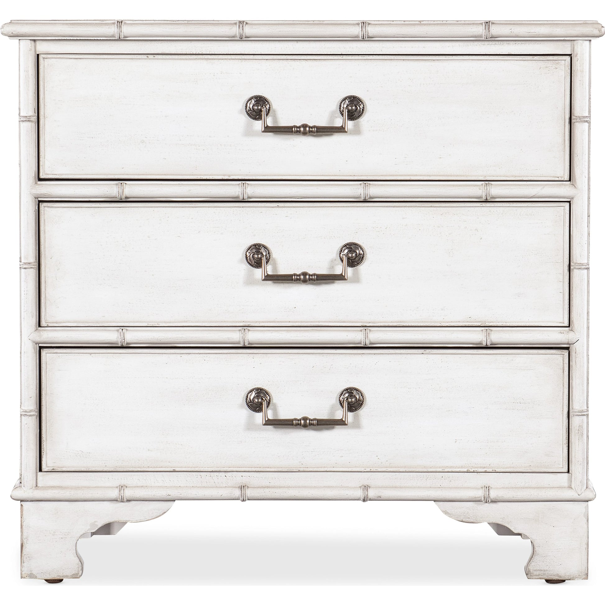 Charleston Three-Drawer Nightstand by Hooker Furniture in white heron. Made from wood, resin in a transitional style.