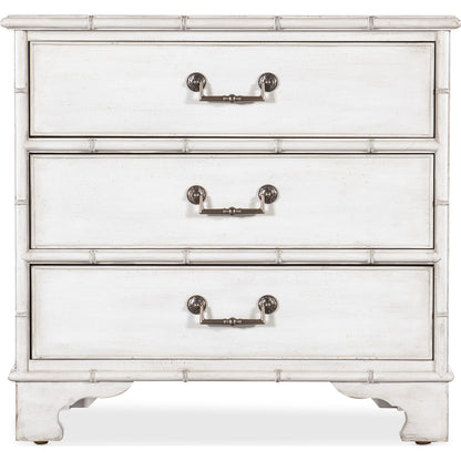 Charleston Three-Drawer Nightstand by Hooker Furniture in white heron. Made from wood, resin in a transitional style.