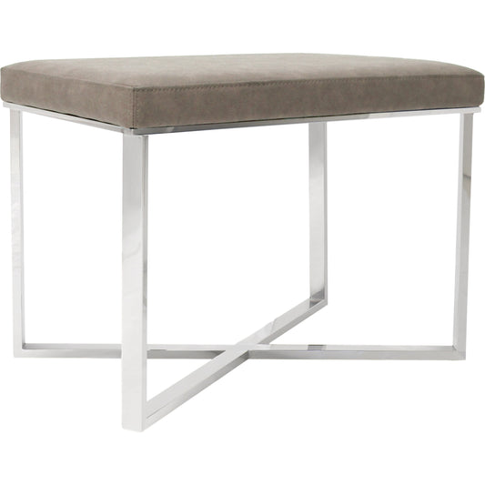 Luxe Rectangle Stool by Pasargad Home in chrome. Made from faux leather in a modern style.