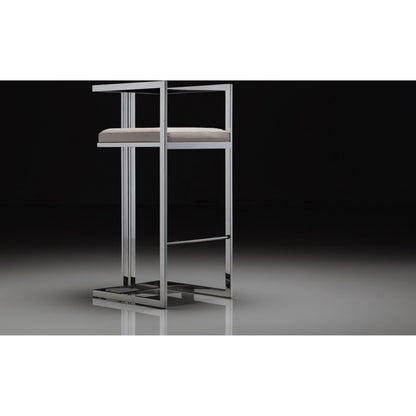 Luxe Bar Stool by Pasargad Home in chrome. Made from faux leather in a modern style.