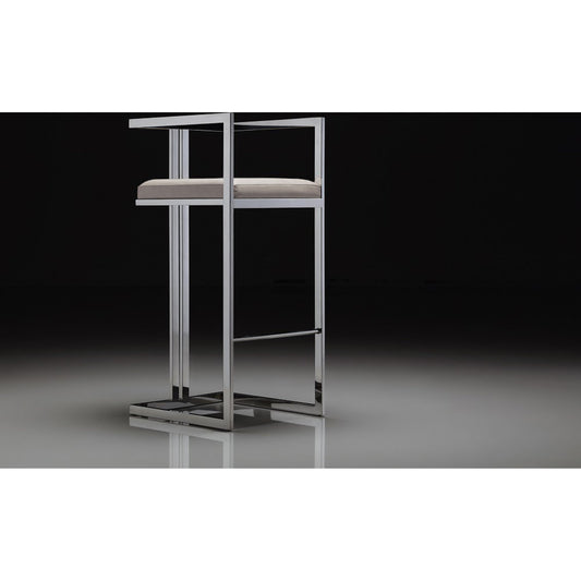 Luxe Bar Stool by Pasargad Home in chrome. Made from faux leather in a modern style.