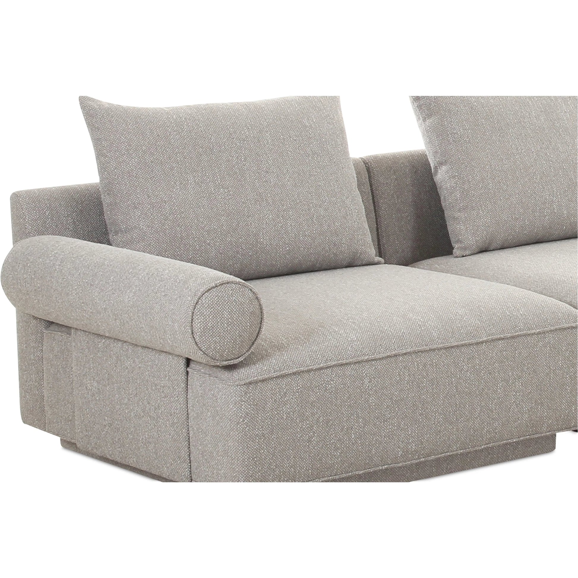 Rosello Modular Sofa by Moe's Home Collection in grey. Made from upholstery: 30% recycled polyester, 70% polyester, plywood frame, foam, fiber seat in a unique style.