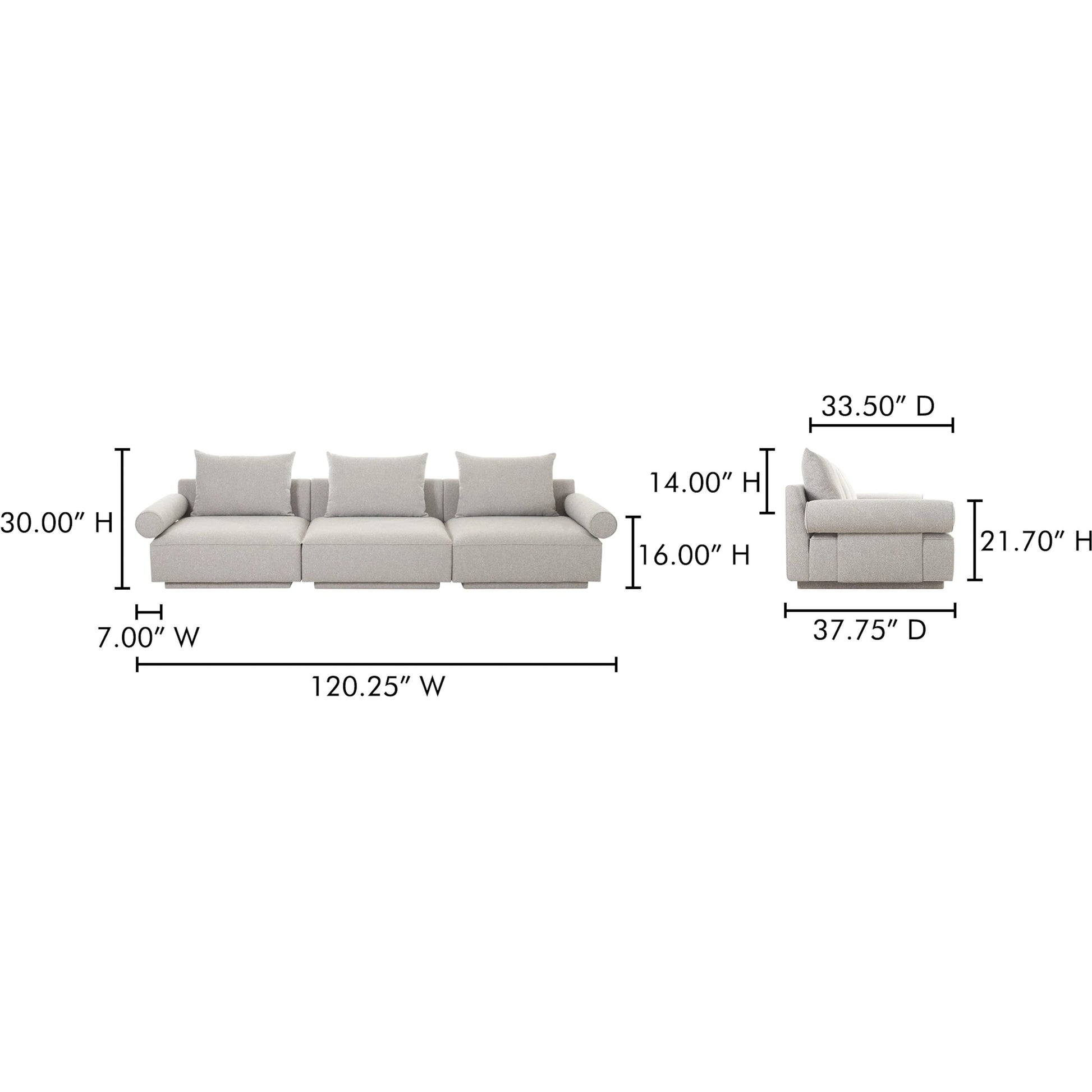 Rosello Modular Sofa by Moe's Home Collection in grey. Made from upholstery: 30% recycled polyester, 70% polyester, plywood frame, foam, fiber seat in a unique style.
