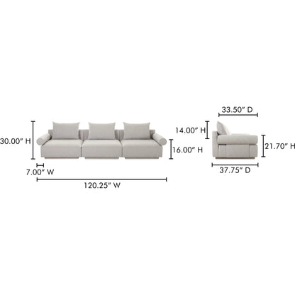Rosello Modular Sofa by Moe's Home Collection in grey. Made from upholstery: 30% recycled polyester, 70% polyester, plywood frame, foam, fiber seat in a unique style.