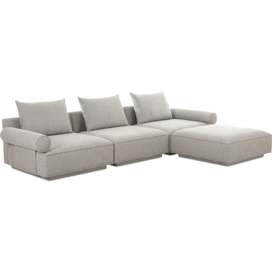 002 None | Unknown | Rosello Lounge Modular Sectional by Moe's Home Collection in grey. Made from upholstery: 30% recycled polyester, 70% polyester, plywood frame, foam, fiber seat in a unique style.