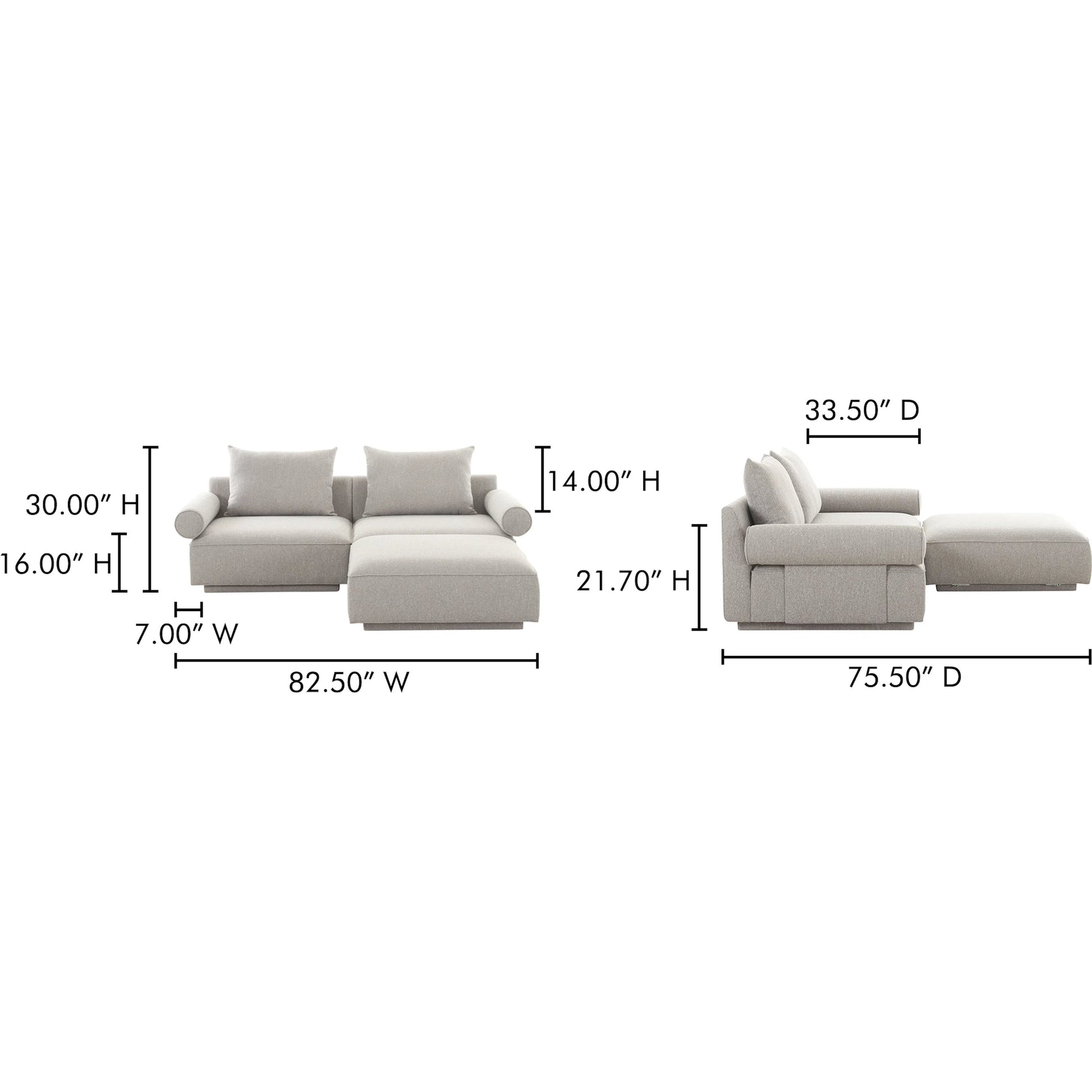 Rosello Nook Modular Sectional by Moe's Home Collection in grey. Made from upholstery: 30% recycled polyester, 70% polyester, plywood frame, foam, fiber seat in a unique style.